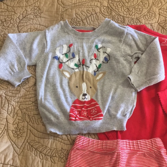 Carter’s reindeer sweater, two onesies, pants 9M - Picture 2 of 12